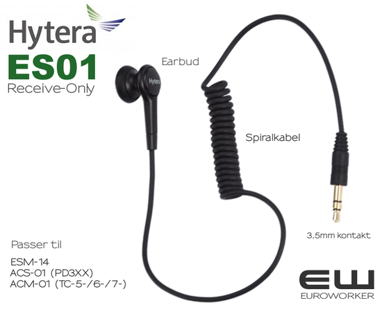 Hytera ACN02 PTT Headset med Inline MIC for 3,5mm Listen Only Earpiece (HP605, HP685)